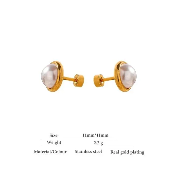NEW 18K Gold Plated Pearl Stud Earrings - Picture 6 of 6